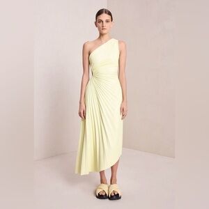 A.L.C. Delfina Vegan Leather Pleated Dress - Canary Yellow
